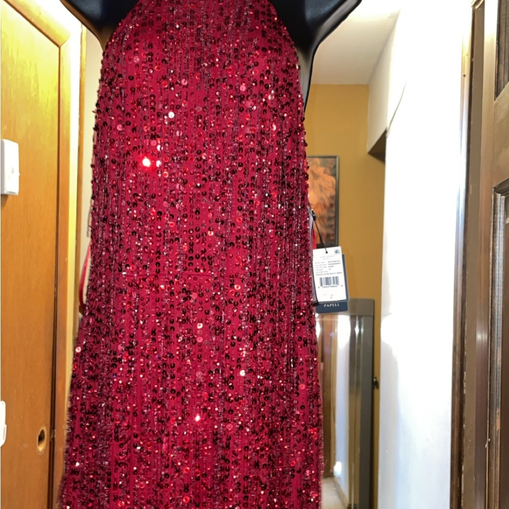Adrianna Papell Red Sequin Backless Dress
